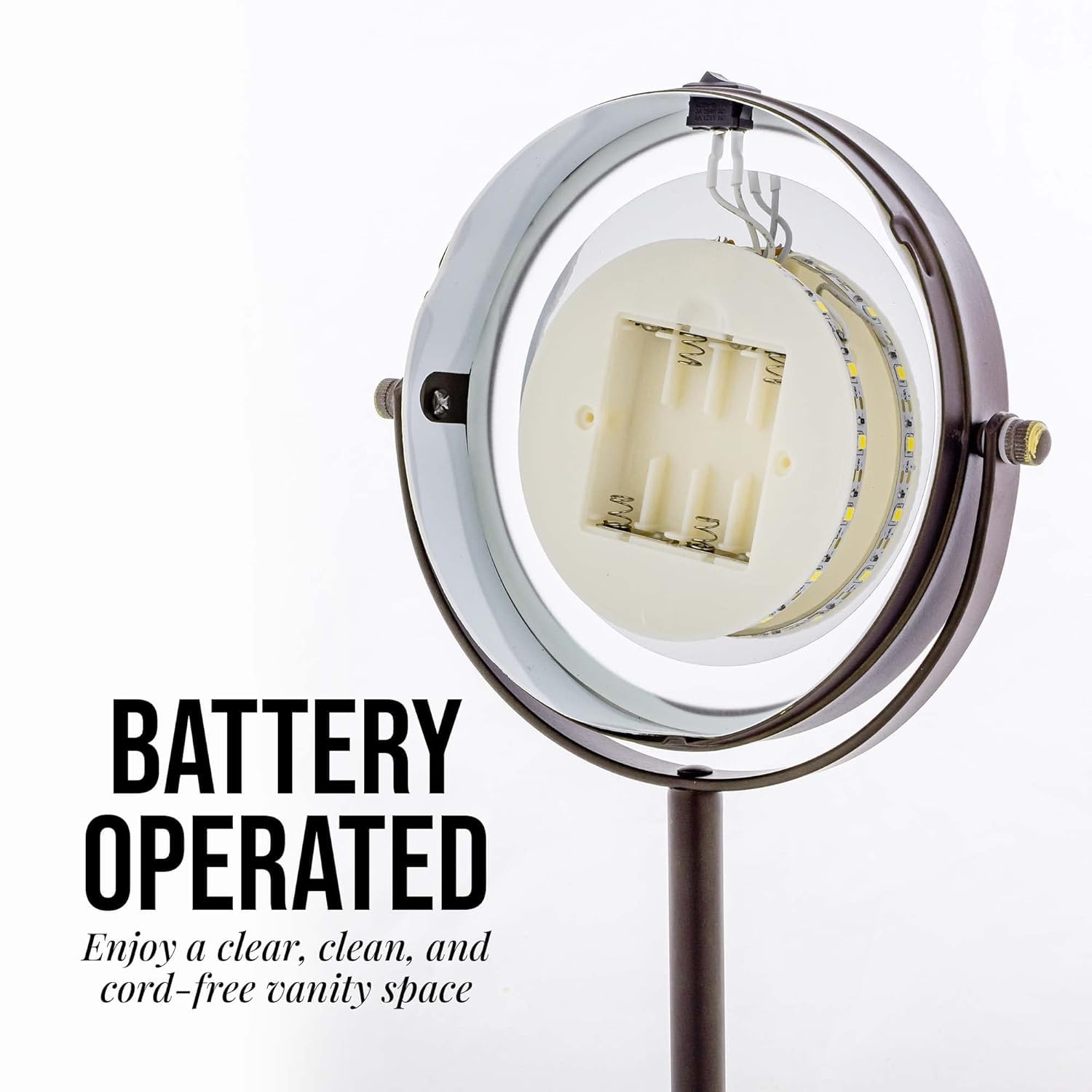 BATTERY OPERATED  
Enjoy a clear, clean, and cord-free vanity space
