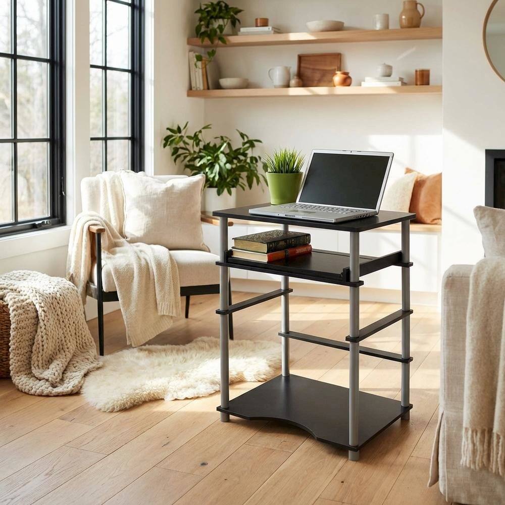 Left. BisonOffice - Black and Grey Laptop Desk with Sturdy Workstation Surface and Modern Design - Black/Grey.