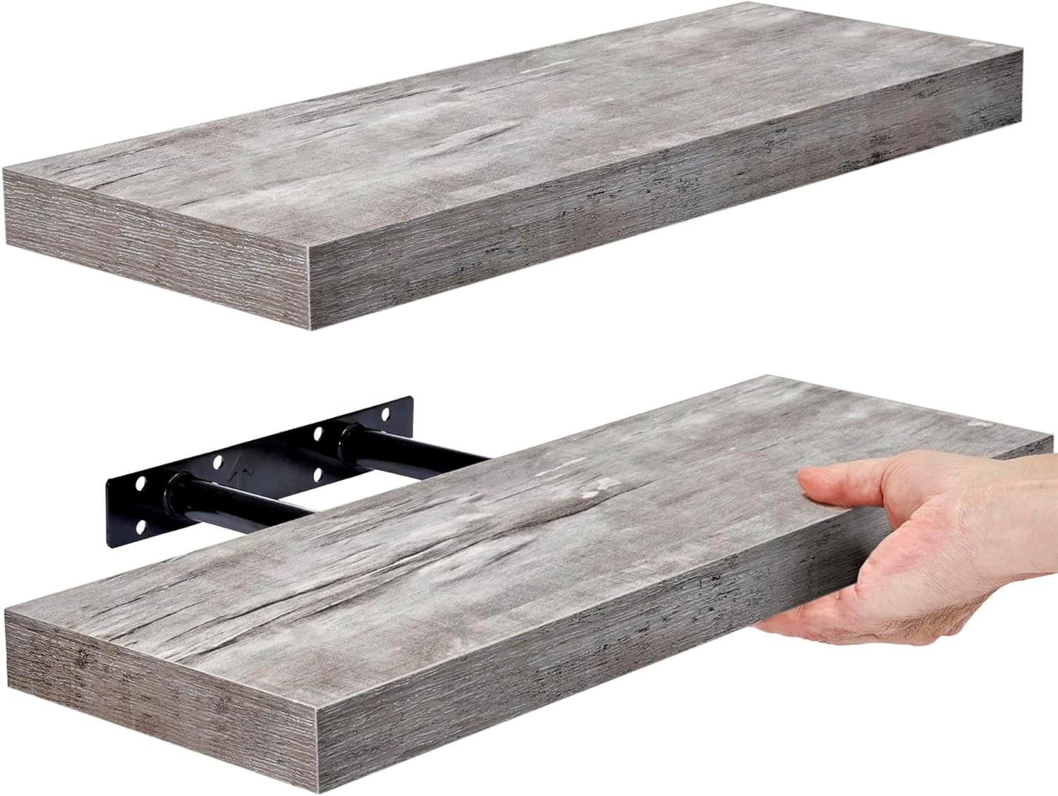 2 Pack (16"x5") Sorbus Floating Wall Shelves for Bedroom, Decor, Kitchen, Living Room - for Trophies, Frames, Bookshelf - Gray