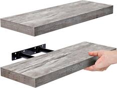 Front. Sorbus - 2 Pack (16"x5") Sorbus Floating Wall Shelves for Bedroom, Decor, Kitchen, Living Room - for Trophies, Frames, Bookshelf - Grey.