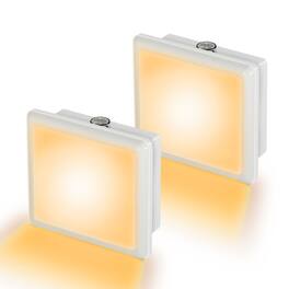 Jandcase - 2-Pack 0.3W Plug-in Night Light, Amber Glow, Compact Square Design, Non-, Dusk-to-Dawn Auto Sensor - White