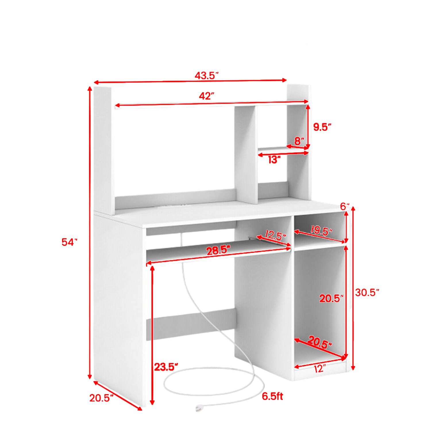 43.5" 42" 8" 9.5" 13" 6" 54" 28.5" 12.5" 19.5" 30.5" 20.5" 23.5" 20.5" 12" 20.5" 6.5ft