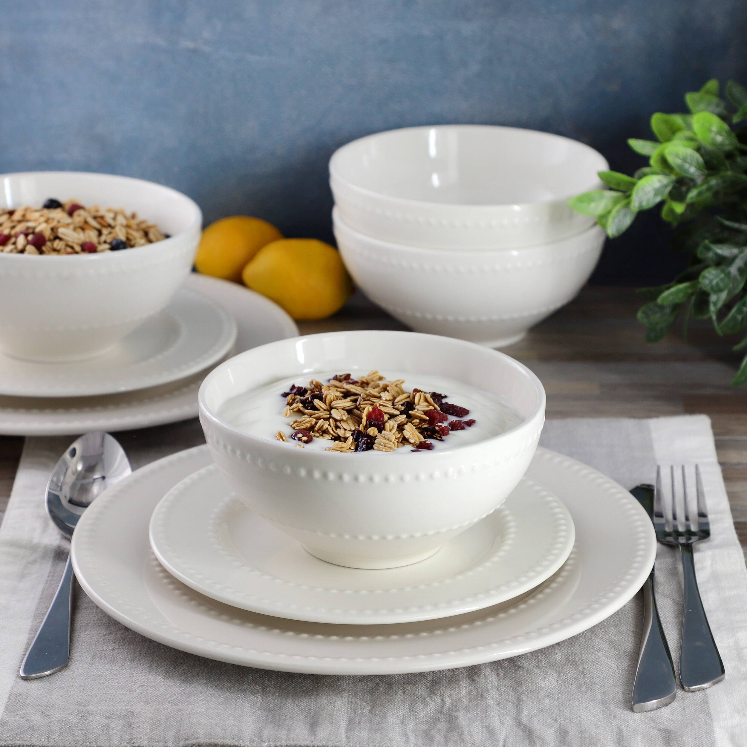 Alt View 5. Elama - Elama Genevieve 12 Piece Stoneware Dinnerware Set in White, Service for 4 - White.