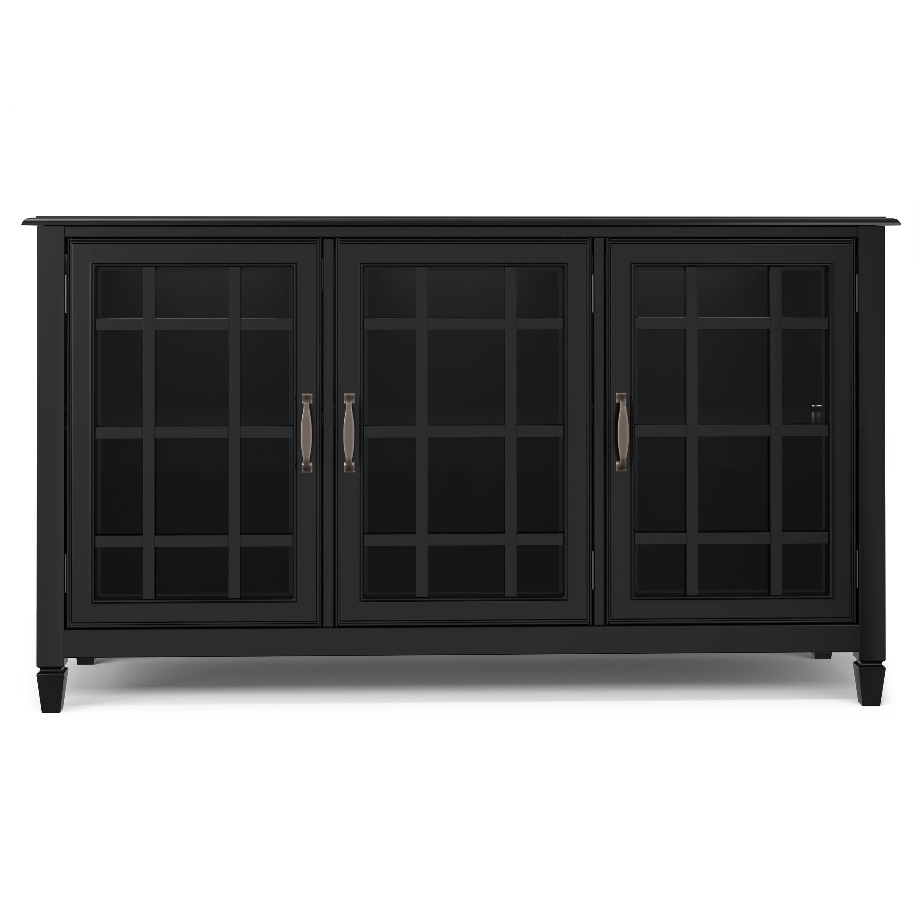 Left. Simpli Home - Connaught SOLID WOOD 60 inch Wide Traditional Wide Storage Cabinet Buffet in Black - Black.