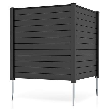 Front. Costway - Outdoor 48"L x 48"H PVC Privacy Fence Panels with Metal Ground Stakes - Black.