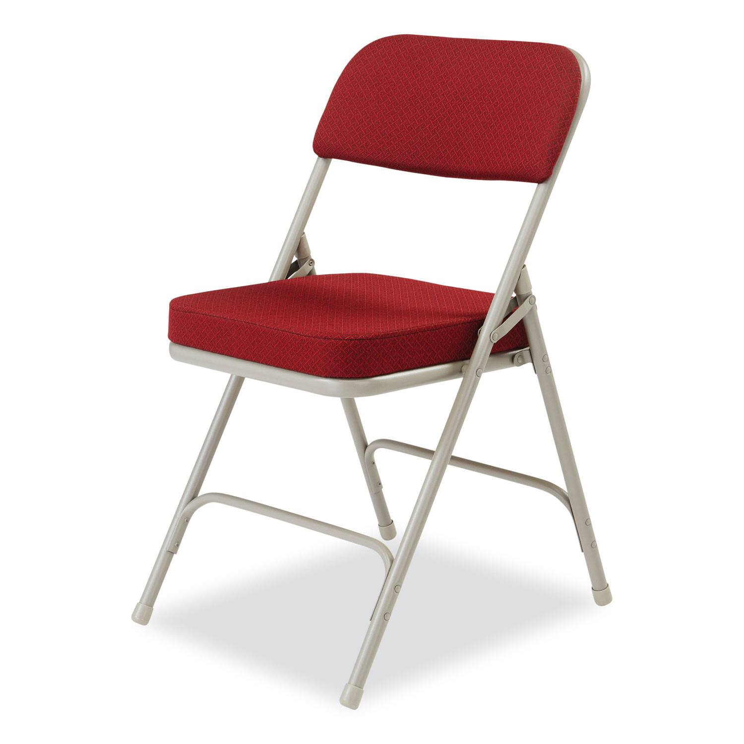 Left. National Brand - 3200 Series Premium Fabric Dual-Hinge Folding Chair Supports Up to 300 lb Burgundy Seat Burgundy Back Gray Base 2/Carton - Gray|Red.