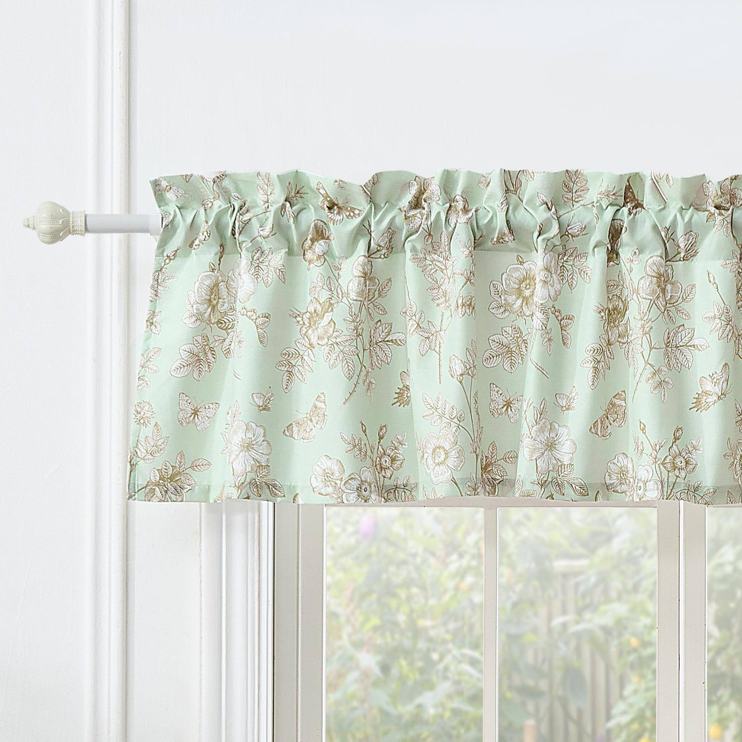 Left. Greenland Home Fashions - Greenland Home Fashions Olivia Light Filtering Semi Sheer 3" Rod Pocket Window Valance 84" x 16" Mint - Mint.