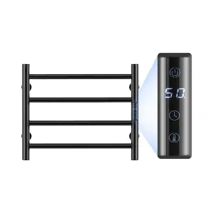 Front. Glintex - 4 Bars Wall Mounted Heated Towel Rack, Waterproof Towel Warmer with Timer & 5-Level Temperature Settings - Black.