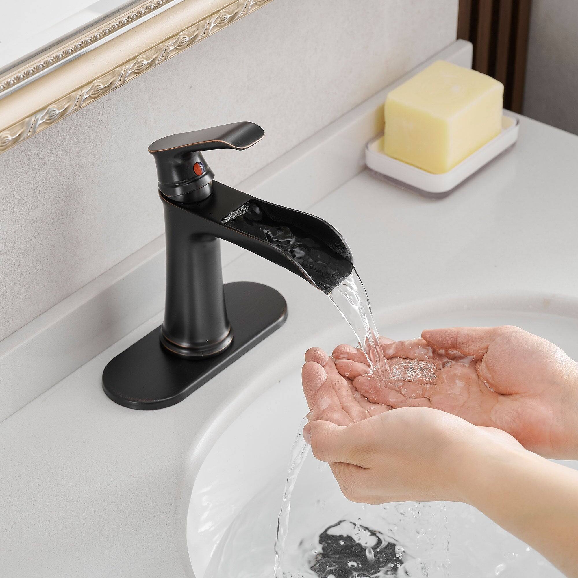 Alt View 4. Boyel Living - Single Handle Single Hole Bathroom Faucet Oil Rubbed Bronze with Deck Plate Pop Up Drain and Water Supply Hoses - Oil Rubbed Bronze.