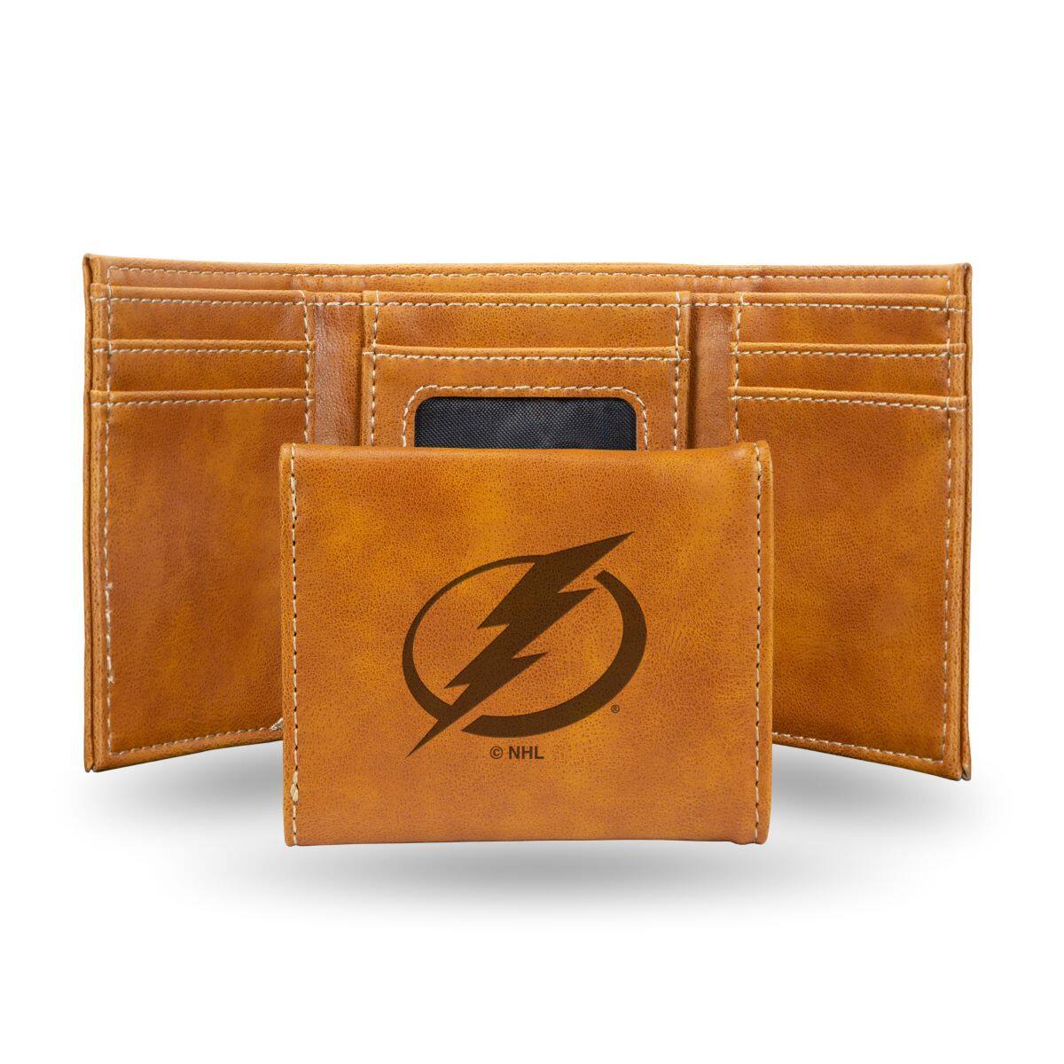 Front. Rico Industries - Tampa Bay Lightning NHL Laser Engraved Brown Trifold Wallet - Multi.