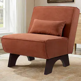 KERDOM - Upholstered Armless Accent Lounge Chair, Modern Living Room Sofa Chair with Pillow, Reading Corner Leisure Side Chair - Pumpkin Brown