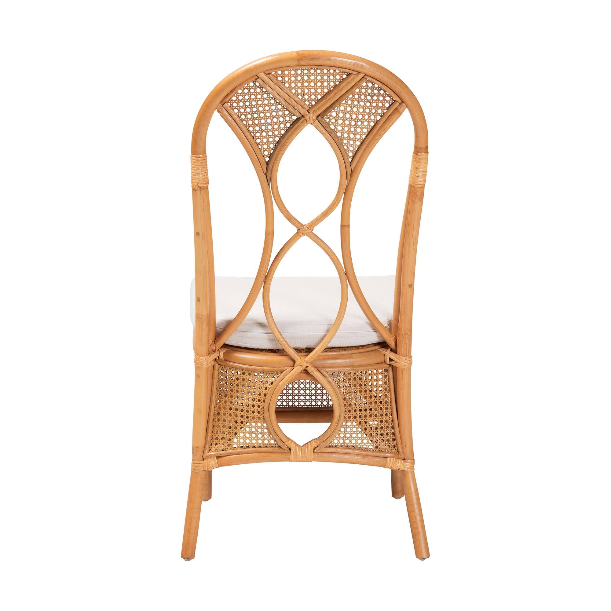Back. bali & pari - Elsa Natural Rattan Dining Chair - Handcrafted Wicker Side Chair with Openwork Back and Woven Detailing, Boho Seating - Light Honey.