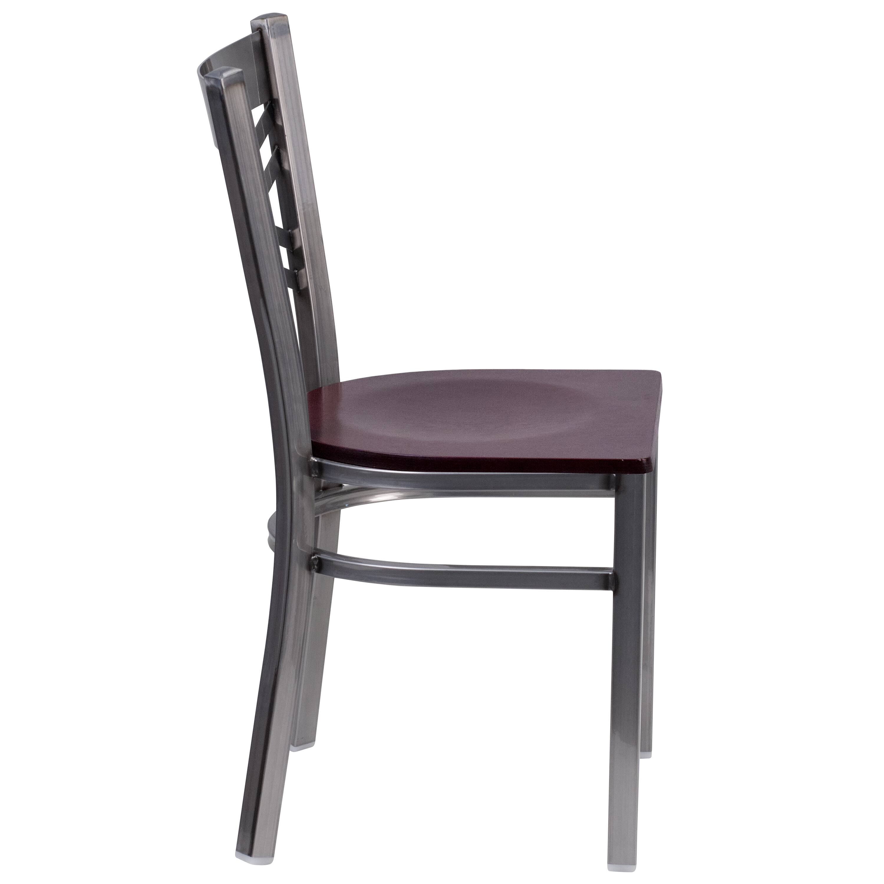 Alt View 5. Emma + Oliver - 2 Pack Clear Coated "X" Back Metal Restaurant Chair - Mahogany Wood Seat/Clear Coated Metal Frame.