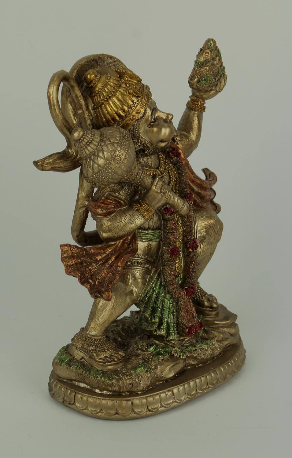 Alt View 1. Zeckos - Gold Finish Flying Hanuman Carrying Herb Bearing Mountain Statue 8.75 Inches High - Gold.