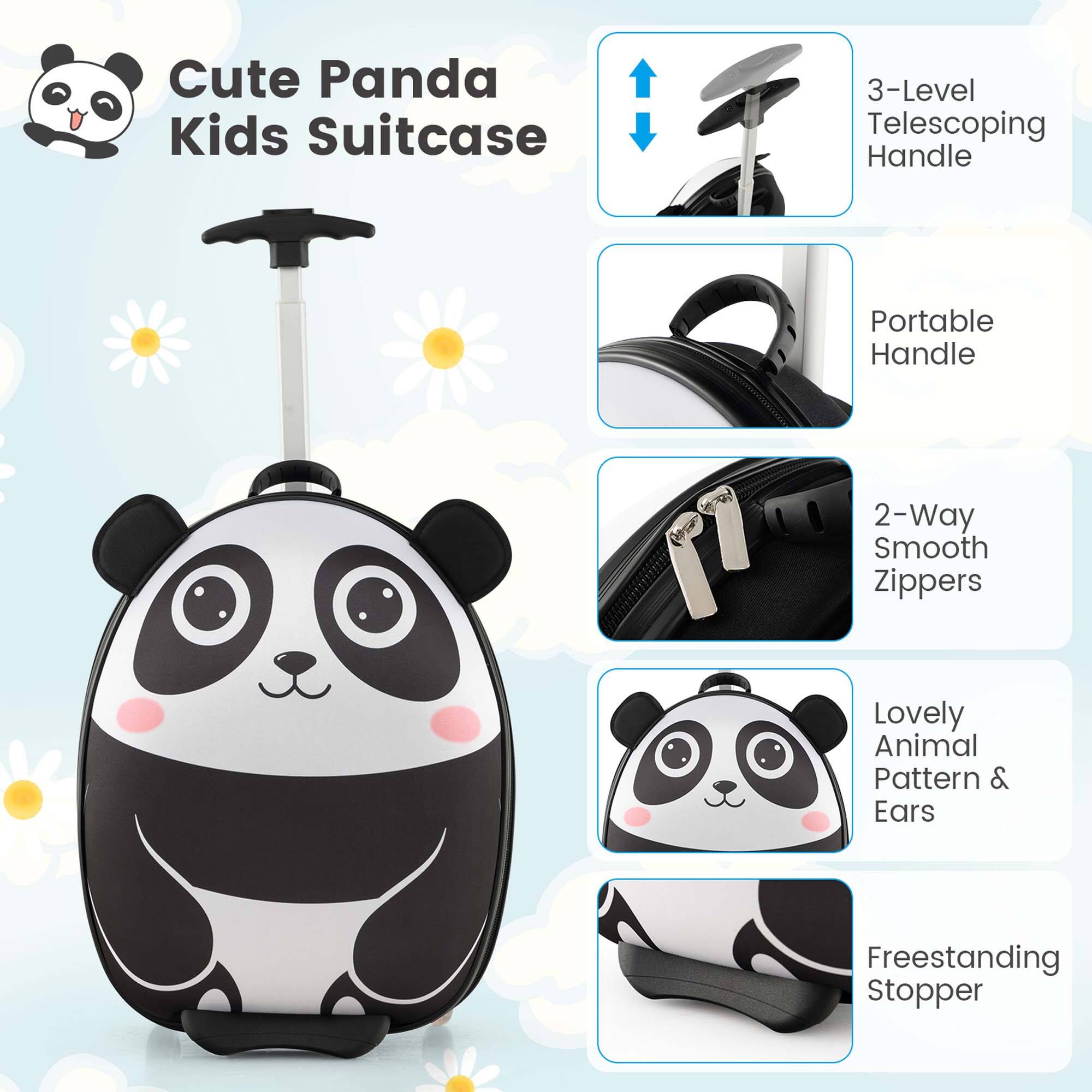 Costway 2PCS Kids Carry On Luggage Set 16'' Panda Rolling Suitcase with