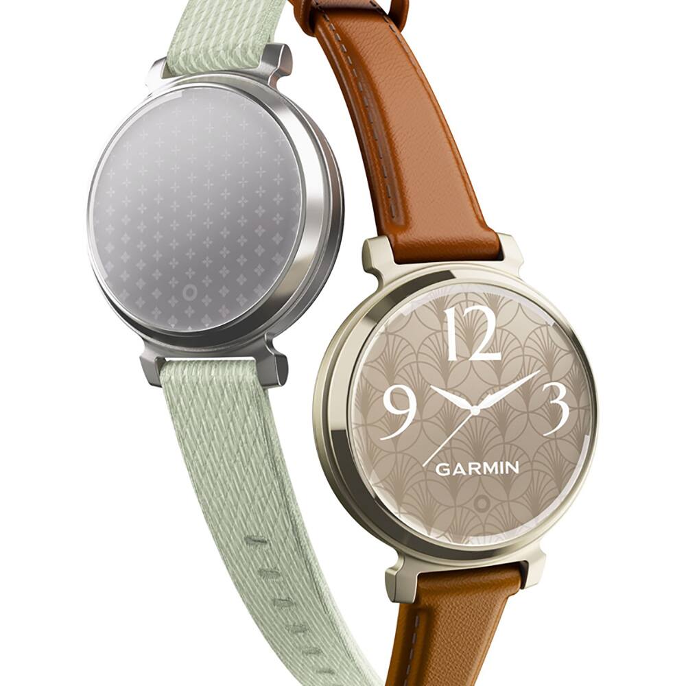 Alt View 4. Garmin - Lily 2 Classic Cream Gold with Tan Leather Band Smartwatch - Cream Gold with Tan Leather Band.