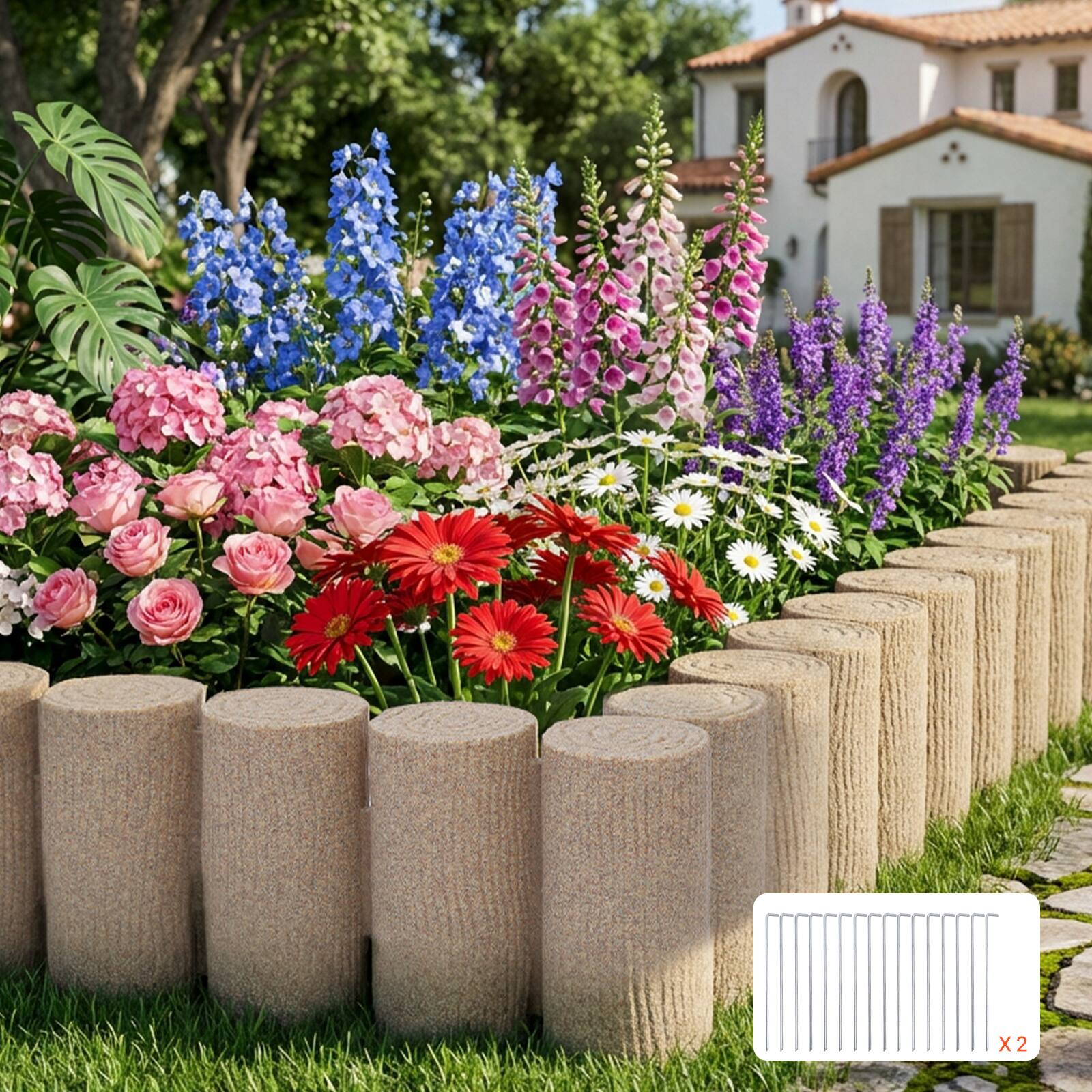 Alt View 5. VEVOR - Faux Wood Landscape Edging, 13.7 ft Kit, No Dig Garden Edging Border, Blocks for Lawn, Flower Beds, Pathways, Yards - Beige.