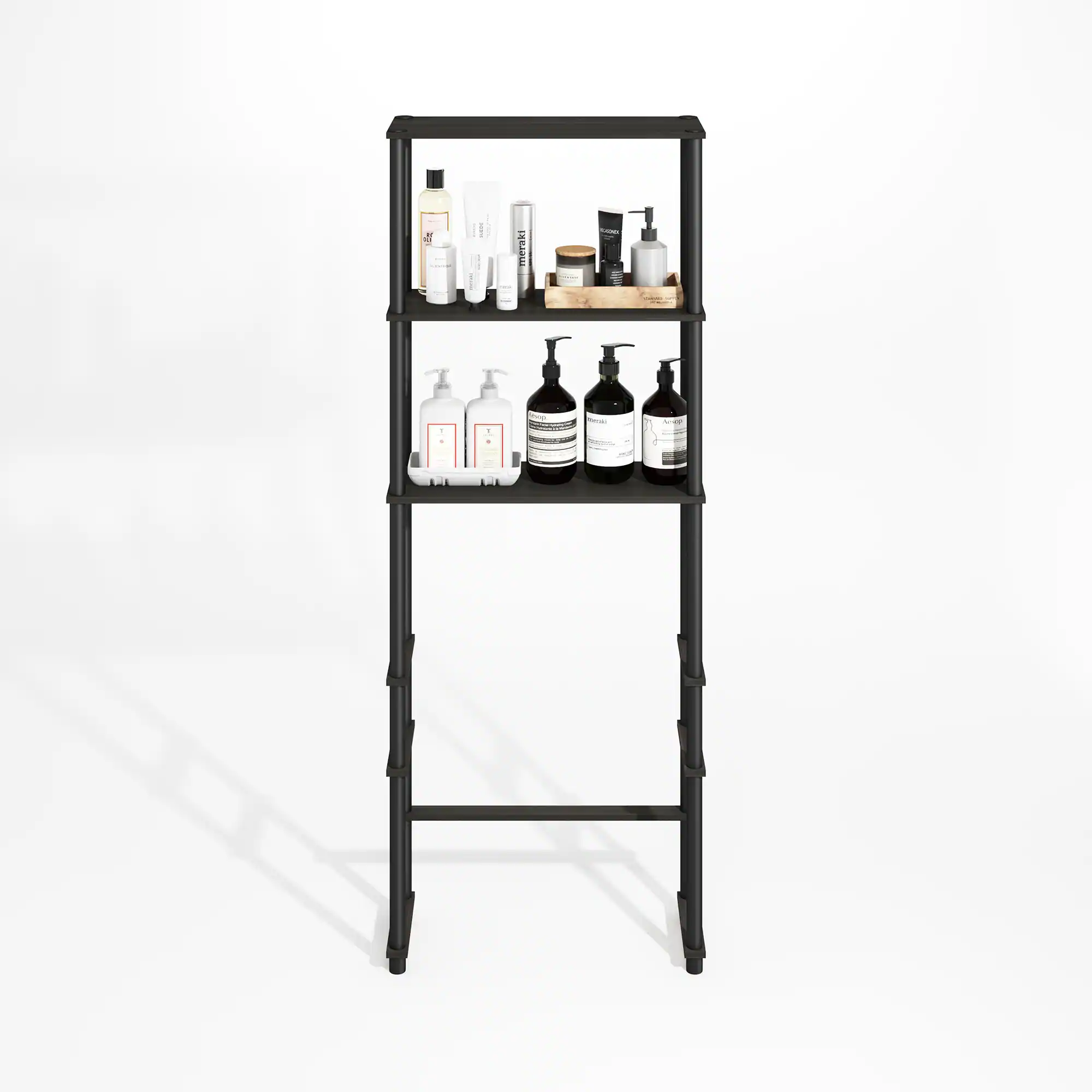 Alt View 4. Furinno - Turn-N-Tube Freestanding Over-The-Toilet Storage Rack with 3 Shelves - Black Espresso/Black.