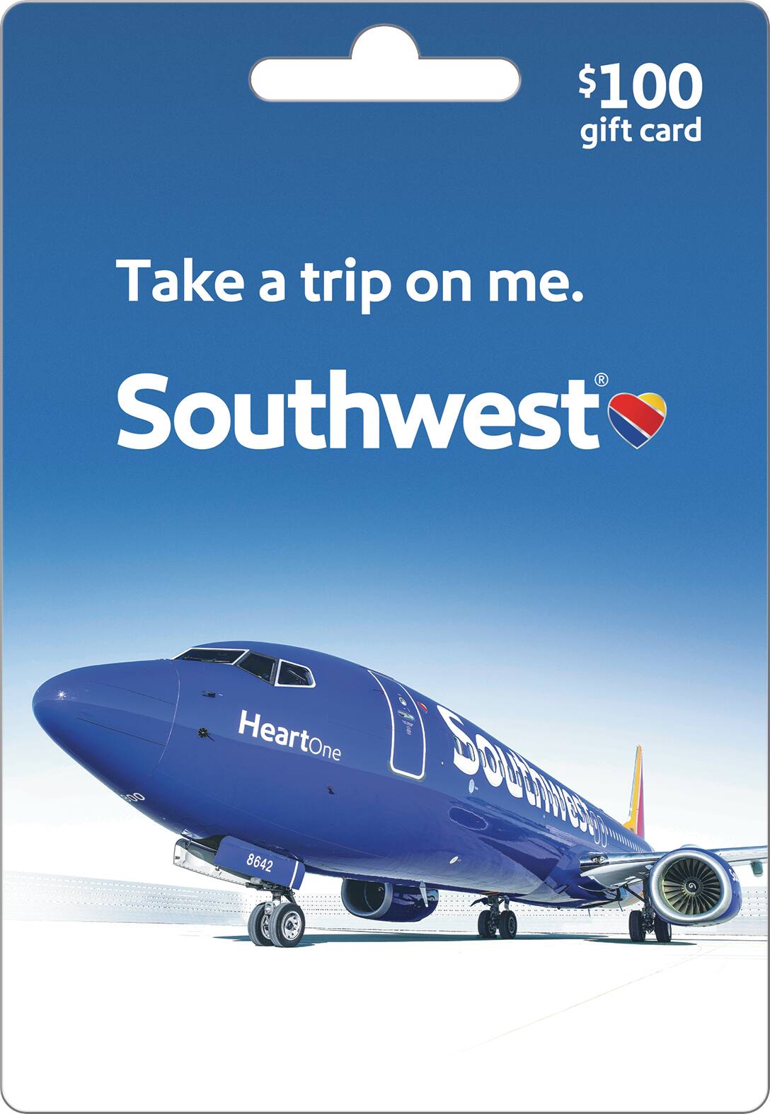 $100 gift card  
Take a trip on me.  
Southwest  
HeartOne S 8642
