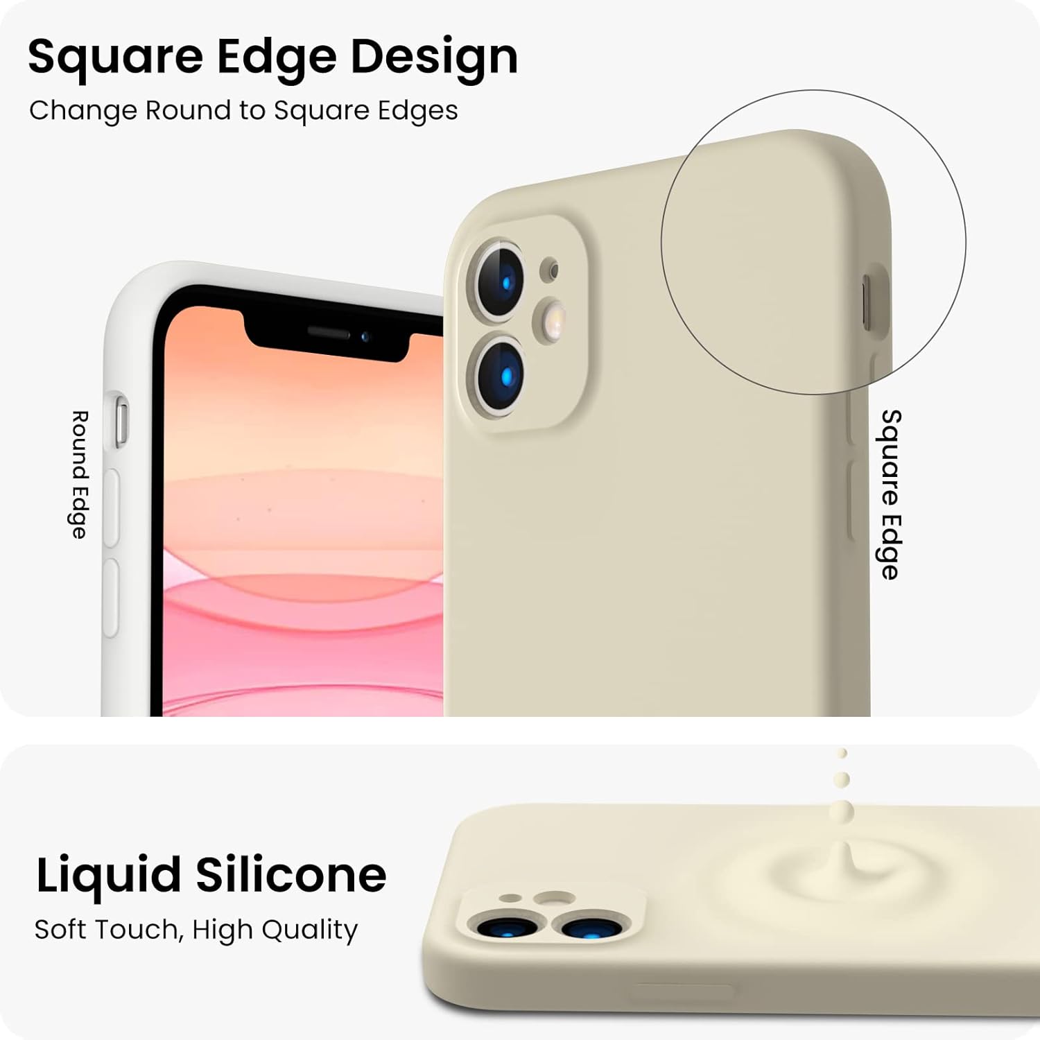 Square Edge Design, Change Round to Square Edges, Round Edge, Square Edge, Liquid Silicone, Soft Touch, High Quality