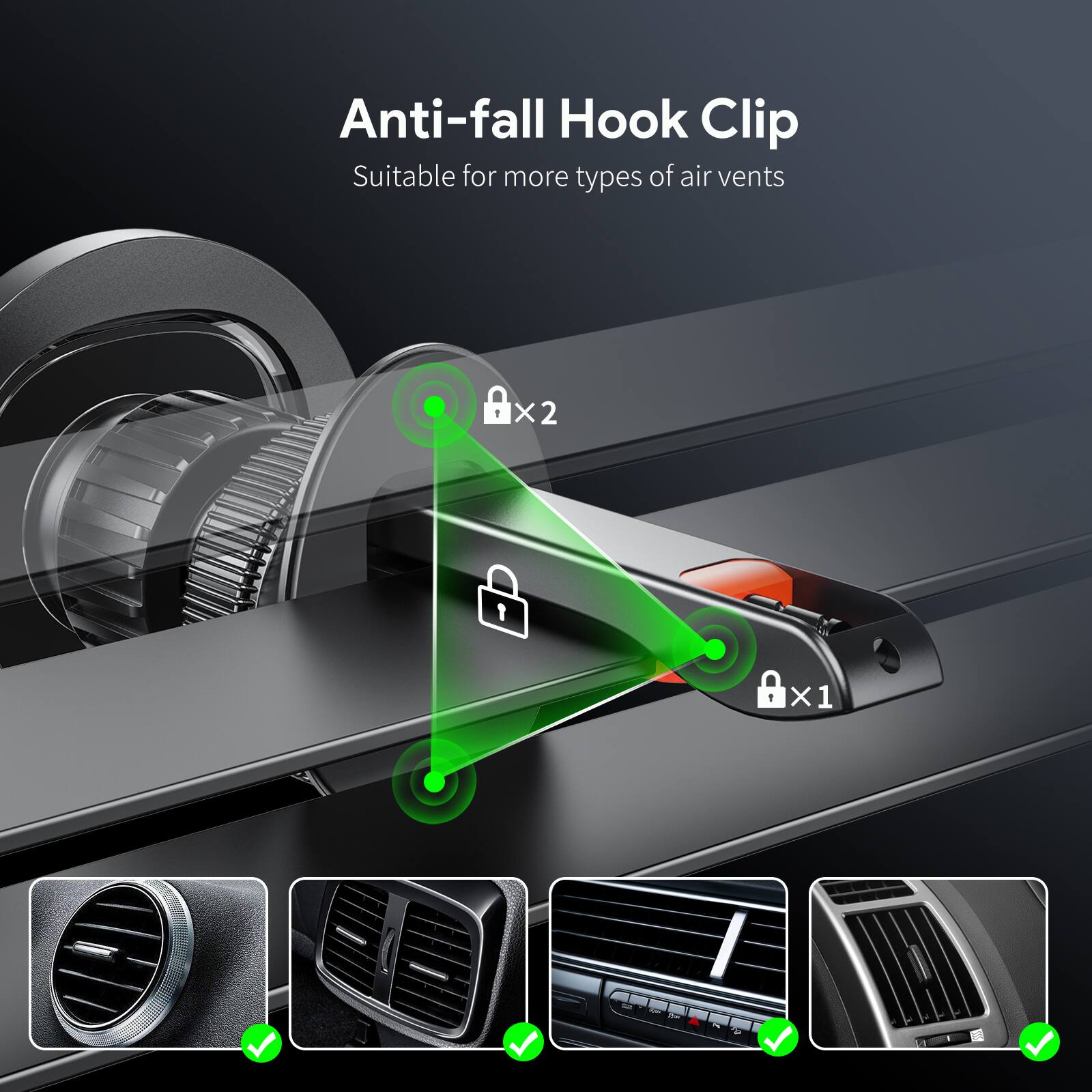 Anti-fall Hook Clip Suitable for more types of air vents X2 X1 X1