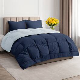 CGK Linens - Premium All-Season Down Alternative Comforter - Fluffy Oversized Duvet Insert - Full - Navy Blue/SkyBlue