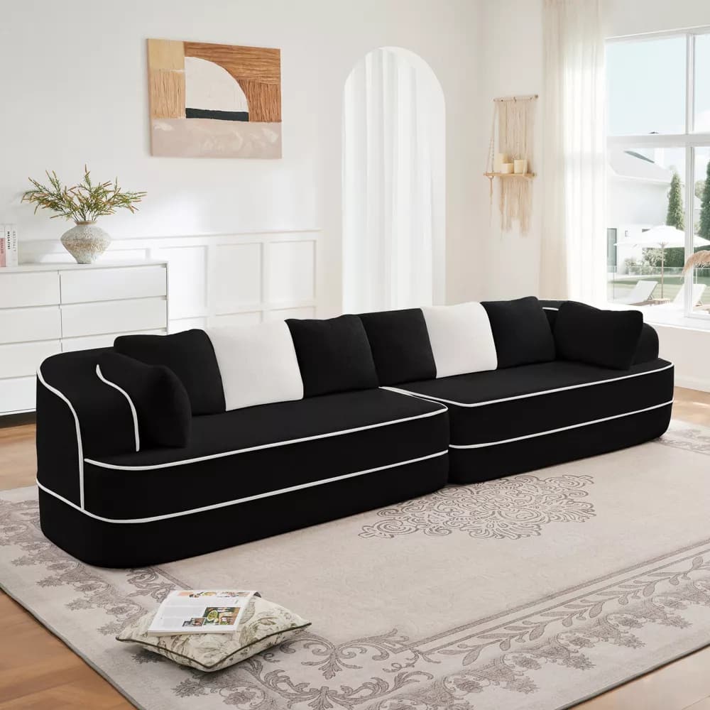 Front. Aukfa - 135" Oversized 4 Seats Fluffy Comfy Couch Teddy Fabric Modular Sofa for Living Room - Black.