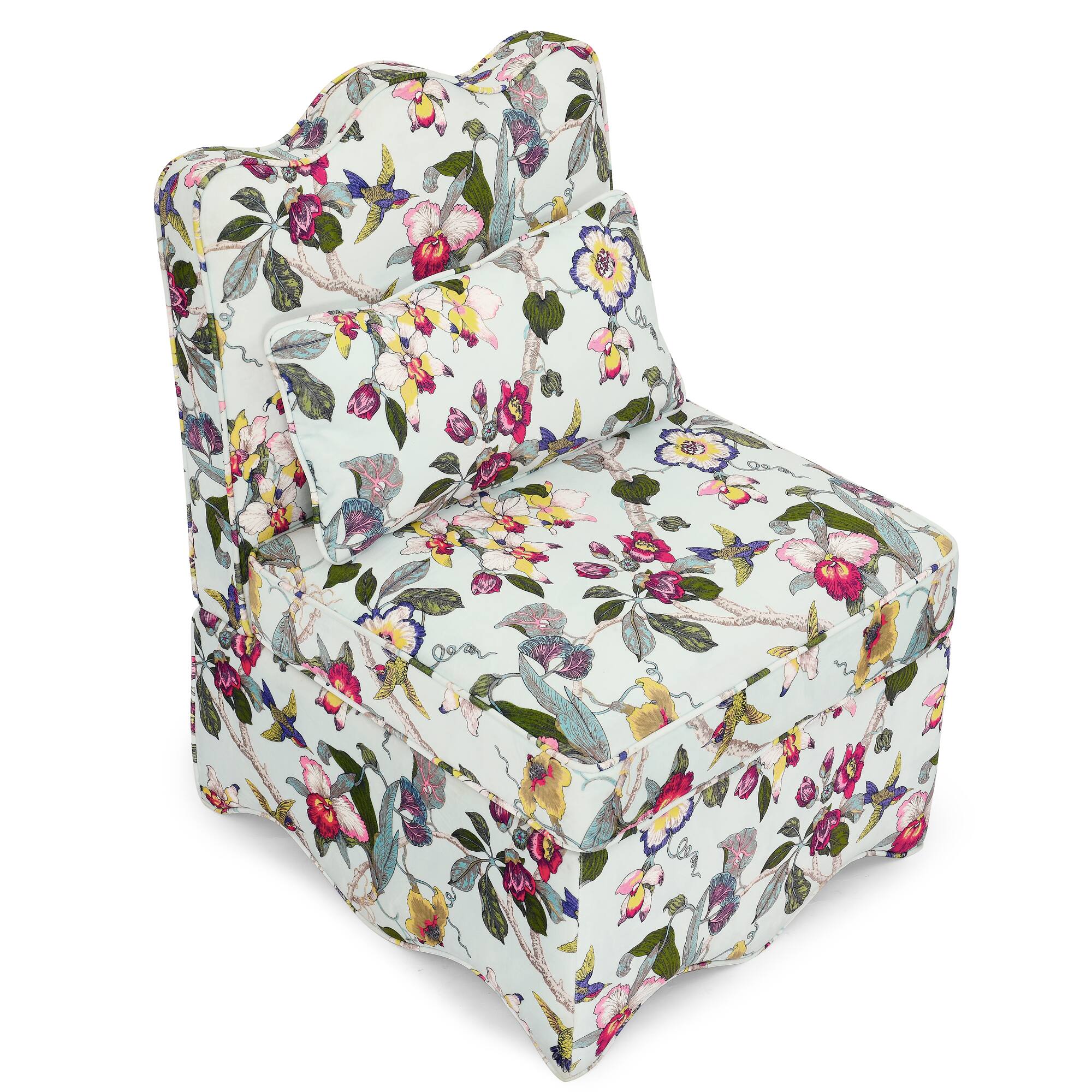 Alt View 1. Trinkets Crazed - Flannel Upholstered Accent Chair-Retro Single Sofa Chair with Floral Pattern, Armless Lounge Chair with Pillow - Red.