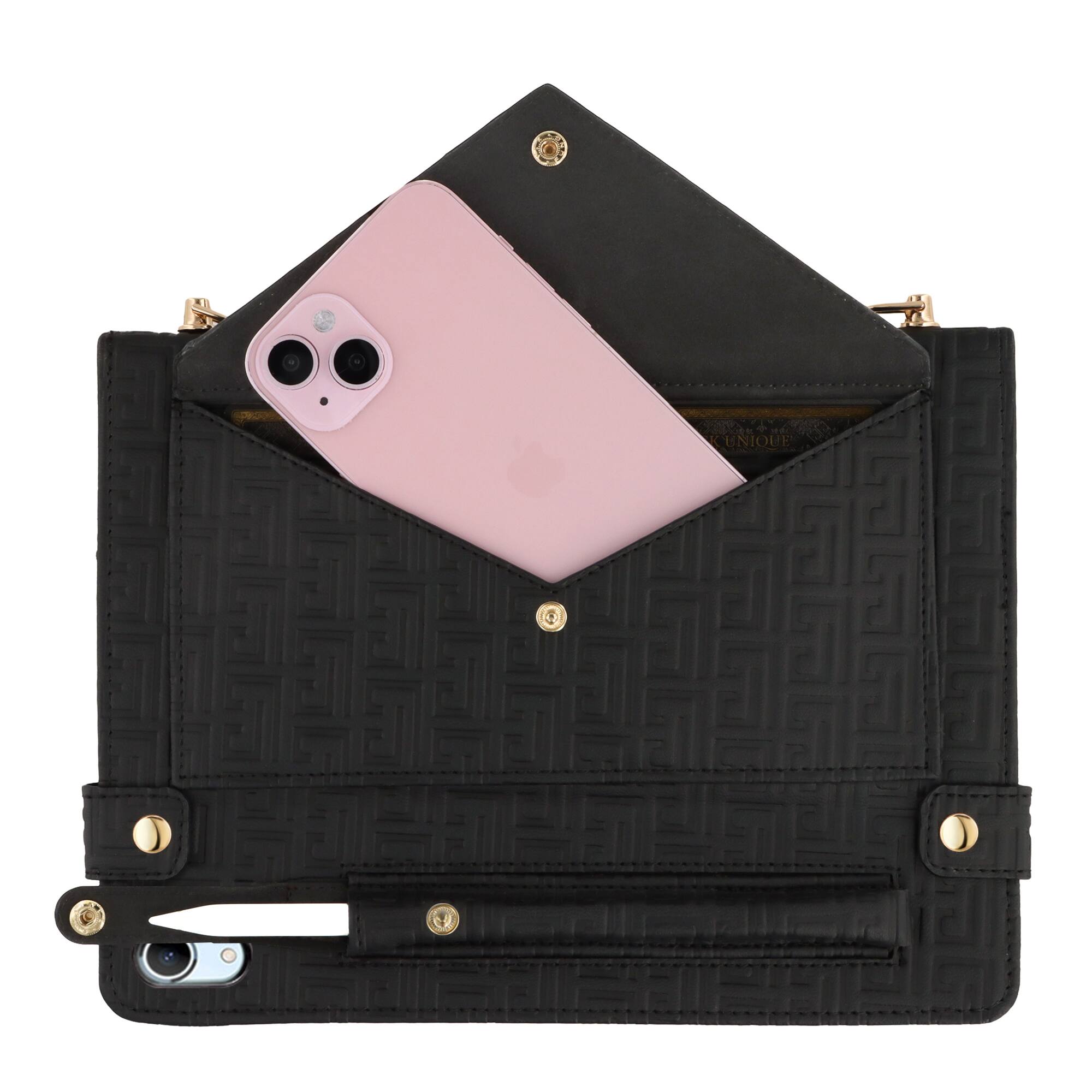 Angle. Dteck - Crossbody Handbag Case for iPad A16 11" 2025/iPad 10th Gen 10.9" 2022, PU Leather Folio Stand Cover with Pencil Holder - Black.