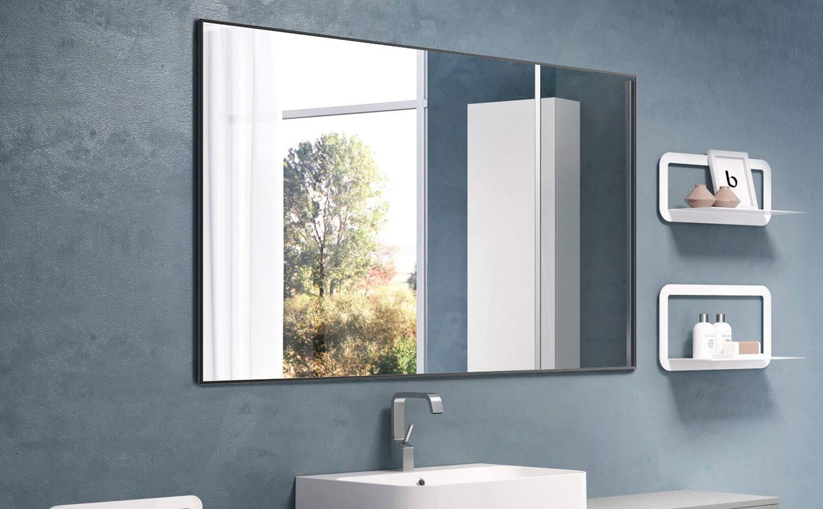 Alt View 5. BreeBe - 36" x 24" Modern Black Bathroom Mirror with Aluminum Frame, Vertical or Horizontal Hanging Decorative Wall Mirror - Black.