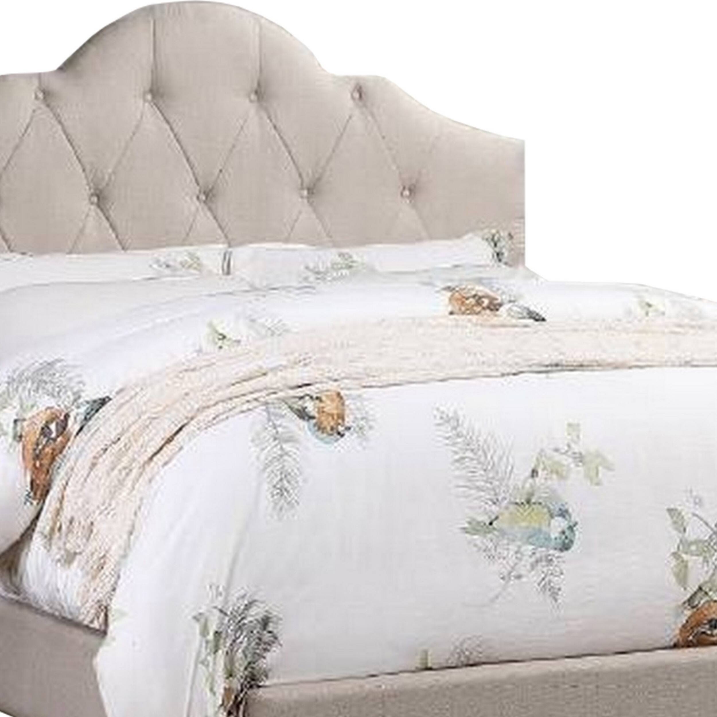 Alt View 1. Manhattan Lane - Eni Upholstered Queen Size Bed, Tufted Adjustable Headboard, Taupe Fabric - Taupe.