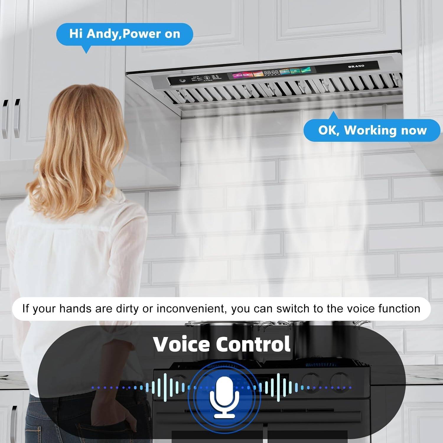 Hi Andy, Power on  
E 80:00  
BRAND OK, Working now  

If your hands are dirty or inconvenient, you can switch to the voice function  
Voice Control