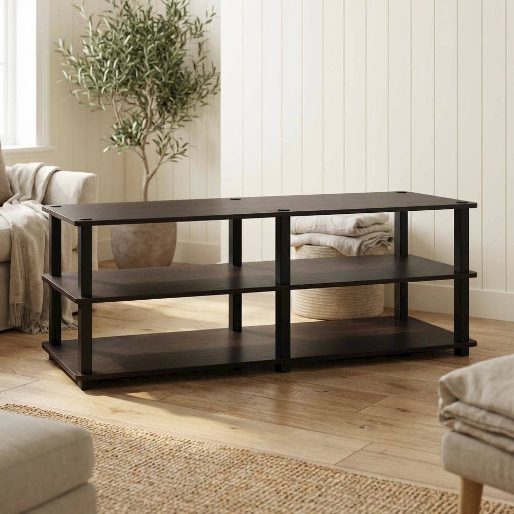 Alt View 2. FurniFact - Espresso/Black 3-Tier TV Stand with Engineered Wood, No Tools Assembly - Brown Black.