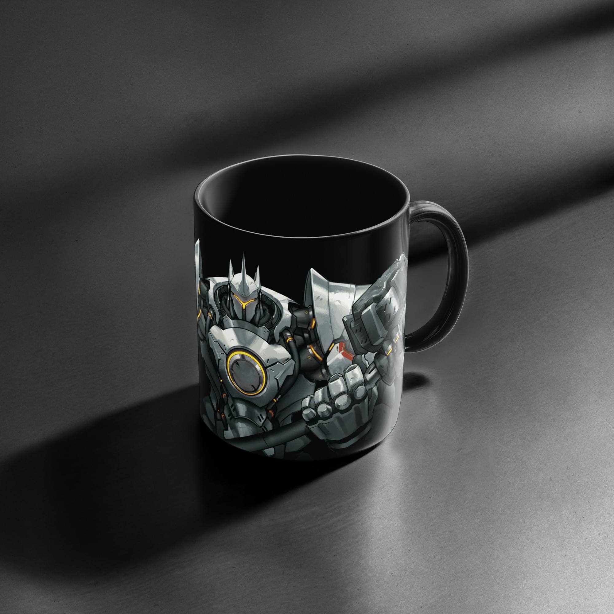 Alt View 2. Funky People - Overwatch Ceramic Coffee Mug with Reinhardt Battle Ready - Black.