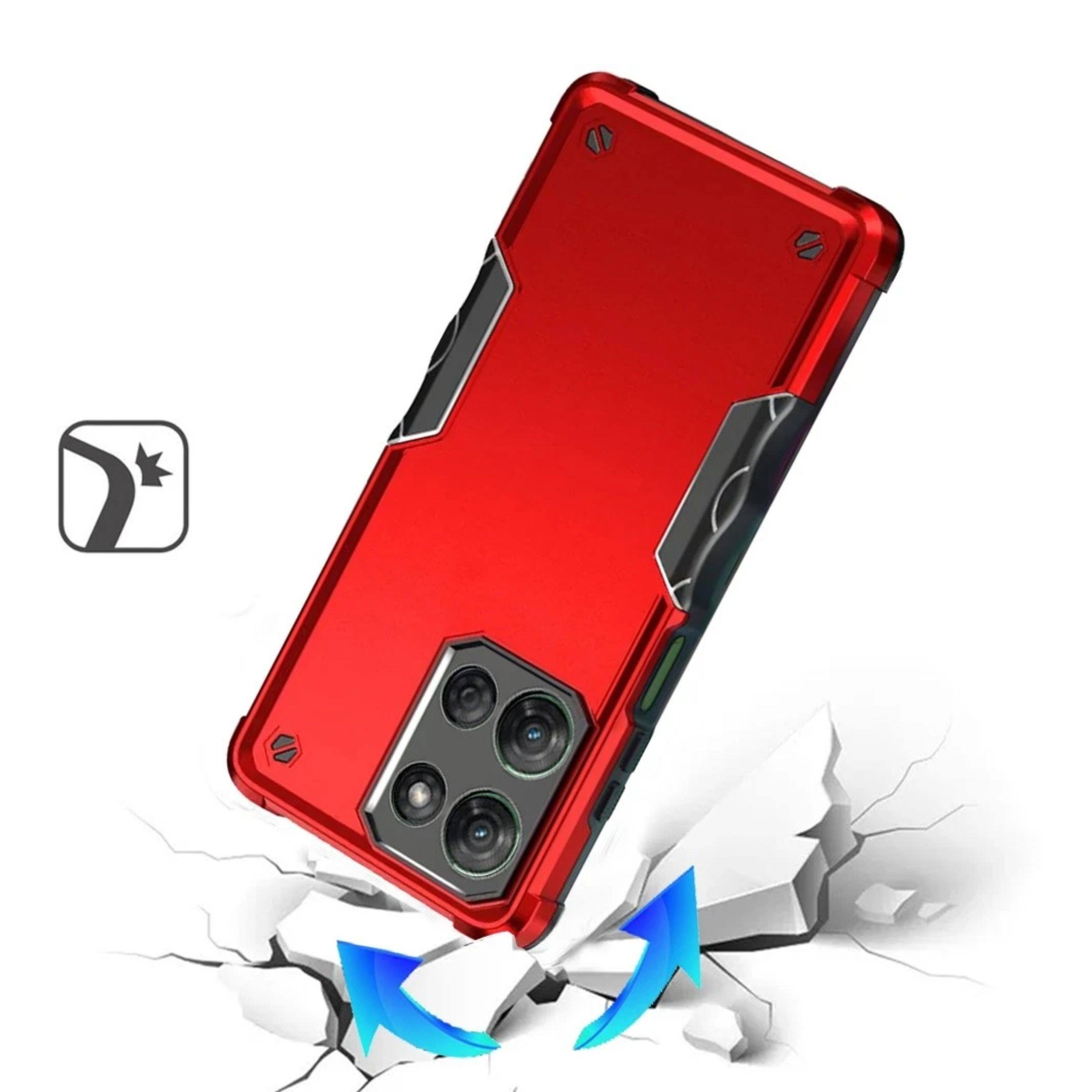Left. Kitcheniva - Tough Grip Design Shockproof Phone Case With Tempered Glass For Moto G Power 2025/2026 - Red.