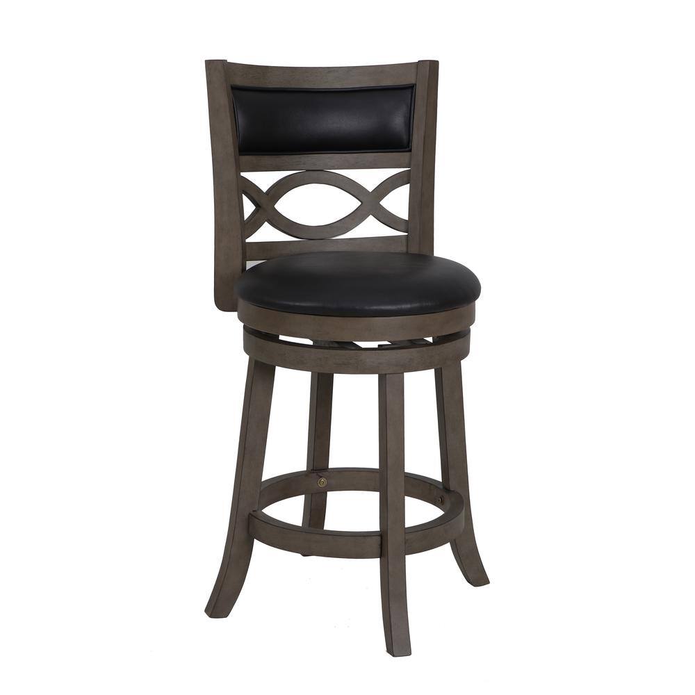 Front. New Classic Furniture - Manchester 24" Wood Counter Stool with Black PU Seat in Ant Gray - Gray.