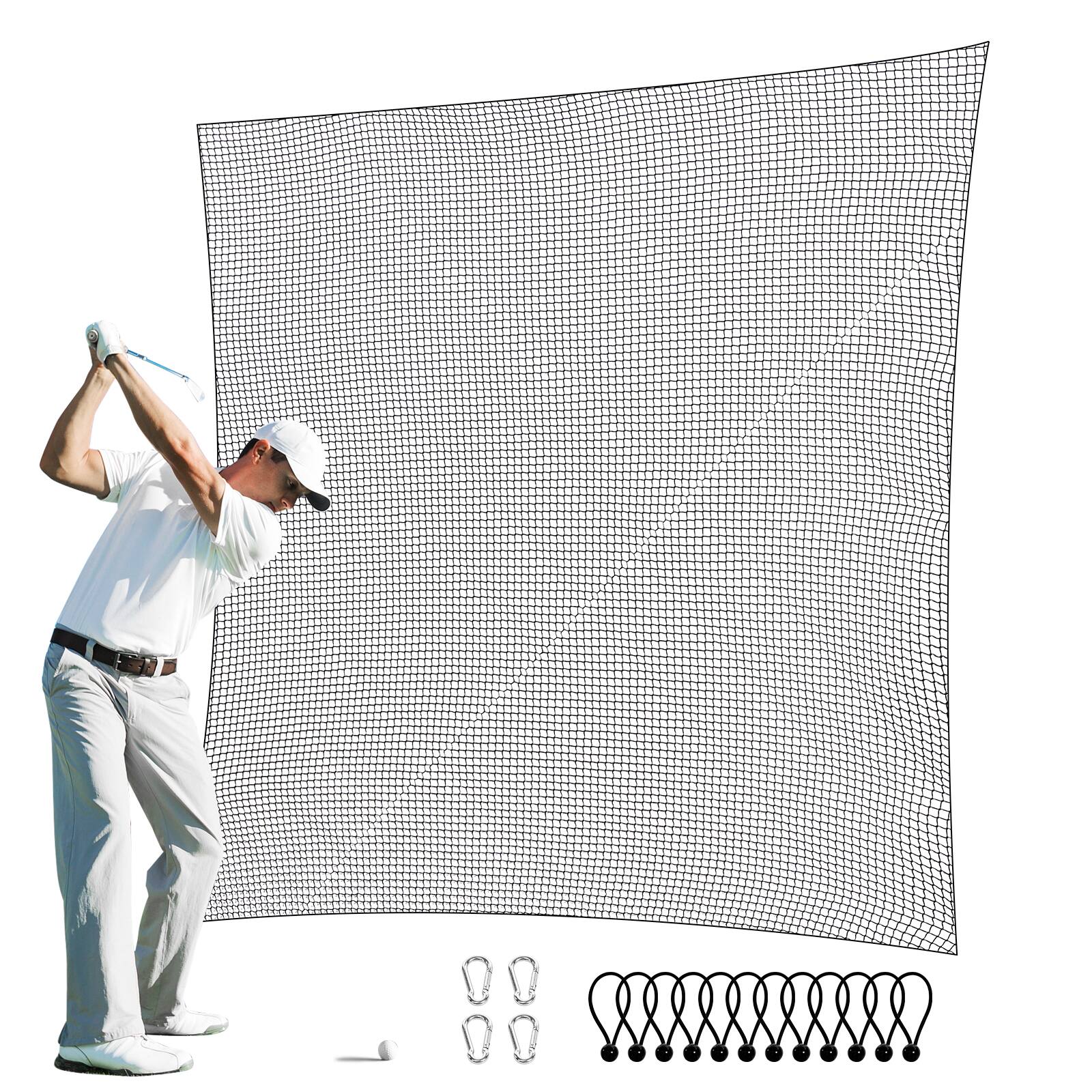 Front. VEVOR - Golf Net,10x10ft Golf Practice Net, Indoor Hitting Net for Golf, Baseball, Hockey, Soccer, Heavy Duty Nylon DIY Ball Net - Black.