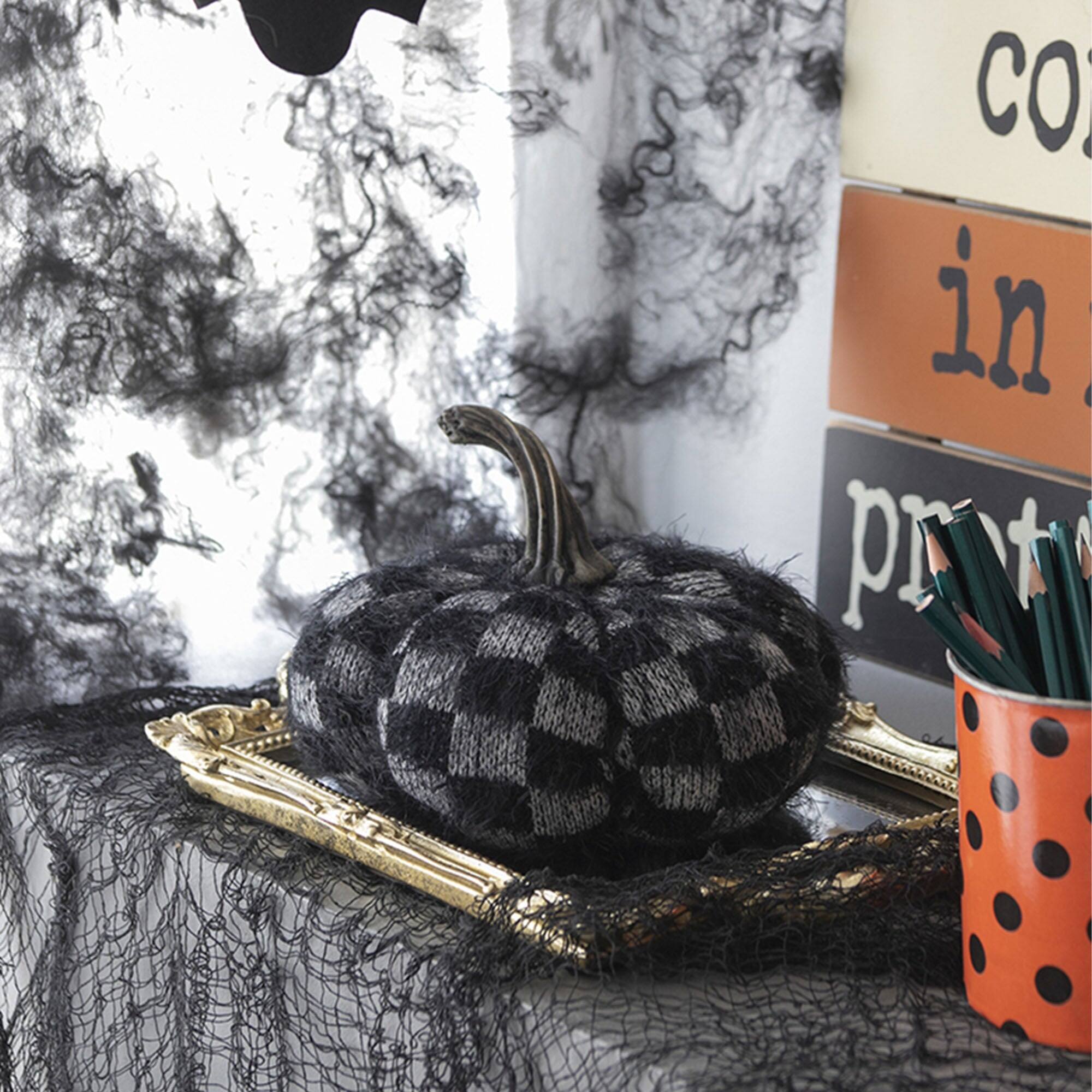 Alt View 8. Boyel Living - 8.3 Inch Black Plaid Fabric Pumpkin Decor Halloween and Fall Home Decoration - Black,White.