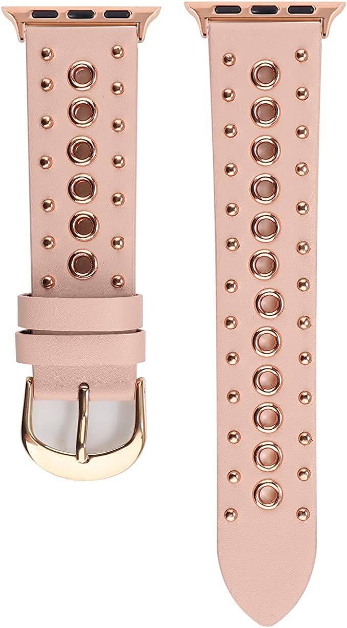 Left. Worryfree Gadgets - Worryfree Gadgets Leather Band for Apple Watch 38mm 40mm 41mm, 42mm 44mm 45mm iWatch Band - 38/40/41mm - Pink - Pink.