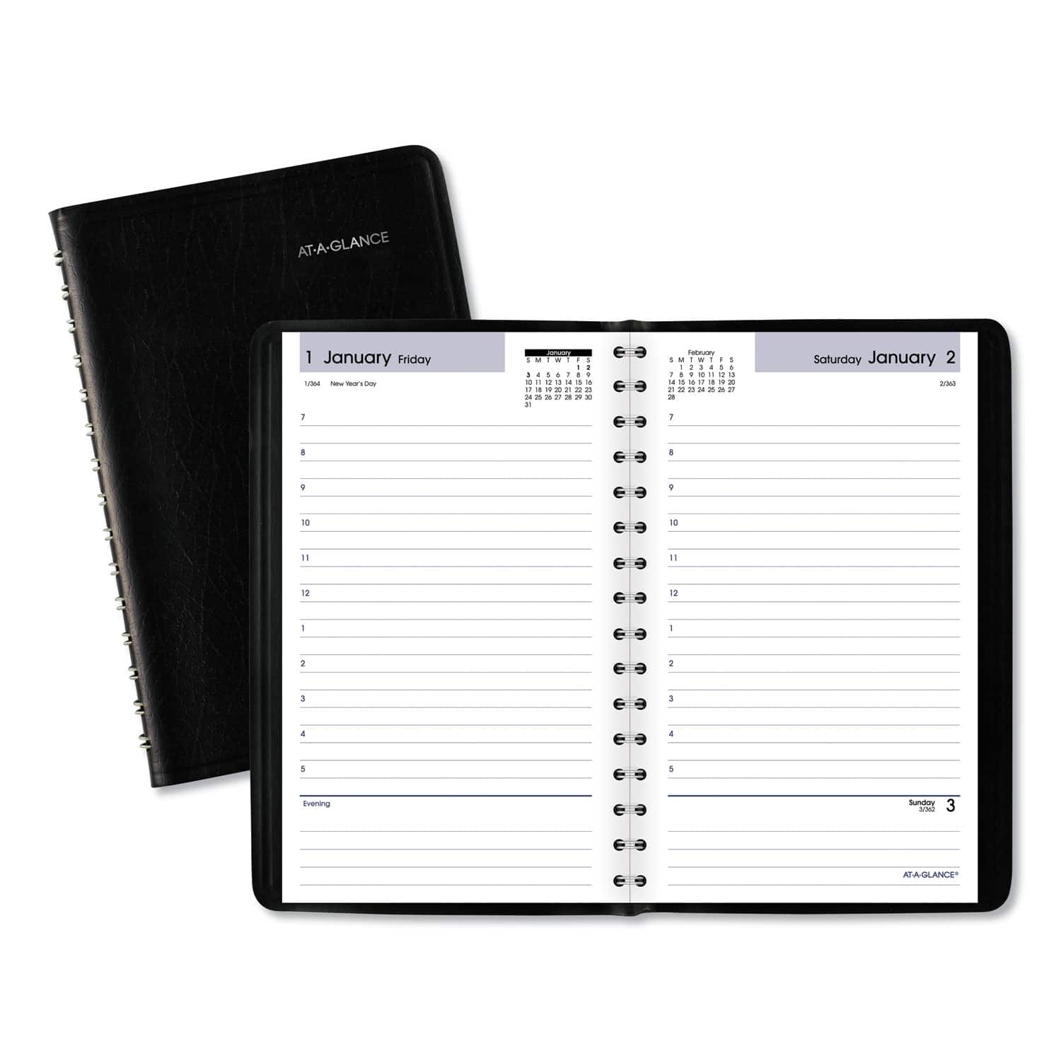 AT-A-GLANCE - DayMinder Daily Appointment Book 8 x 5 Black Cover 12 Month Jan to Dec 2026