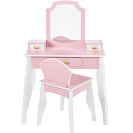 Best Choice Products - Kids Wooden Pretend Play Vanity and Chair Set w/ Mirror - Pink