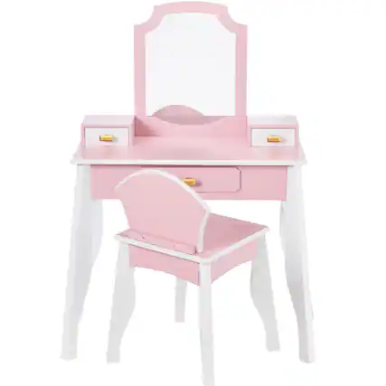 Front. Best Choice Products - Kids Wooden Pretend Play Vanity and Chair Set w/ Mirror - Pink.