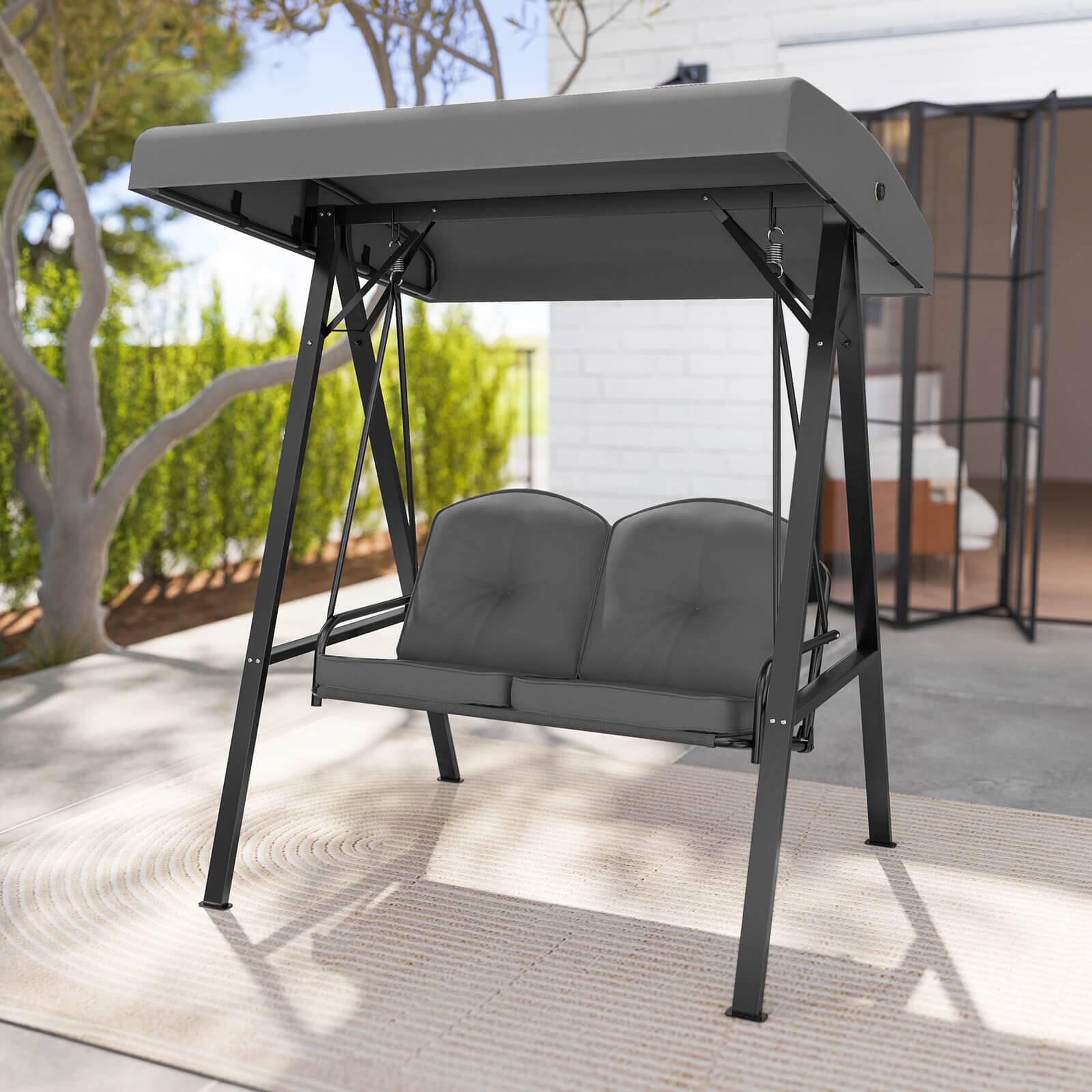 Alt View 3. Costway - Costway 2-Person Outdoor Porch Swing Swing Loveseat with A-Shaped Metal Stand - Gray.