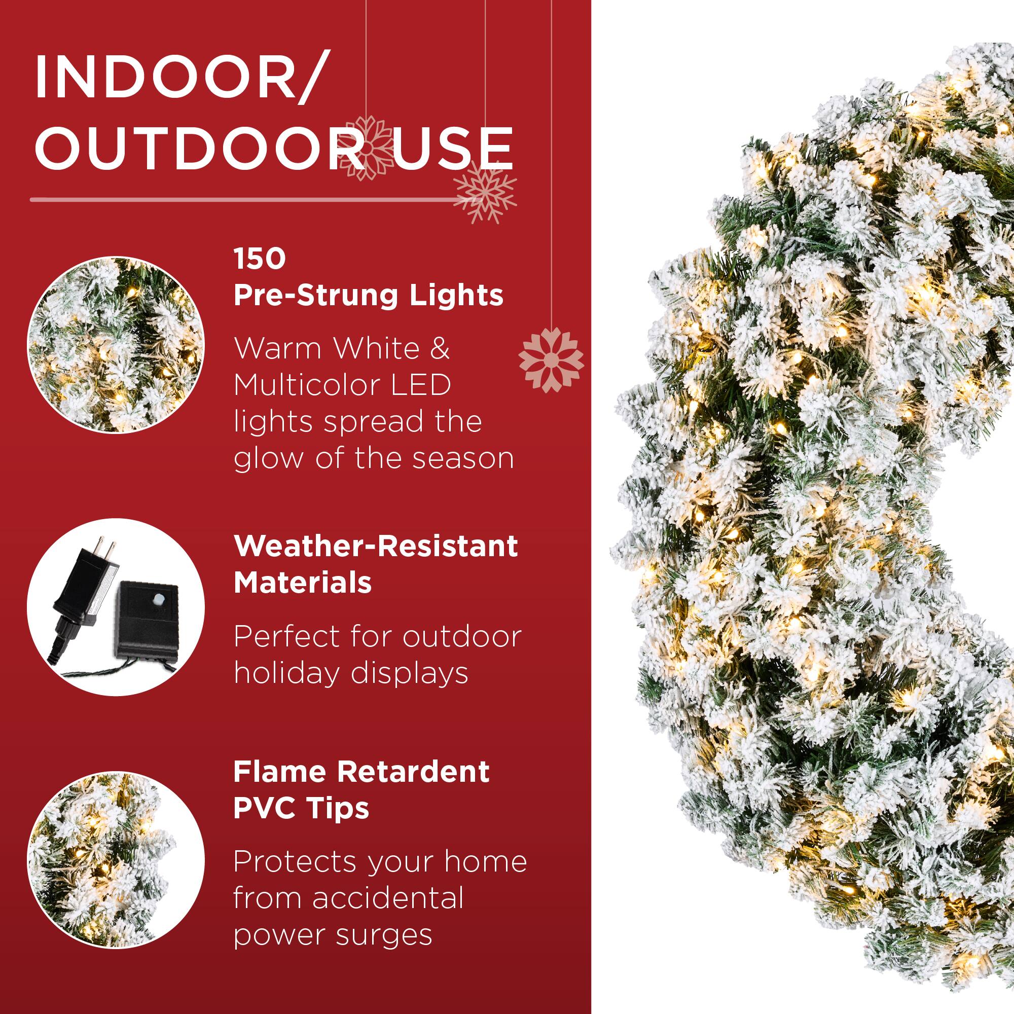 INDOOR/OUTDOOR USE

150 Pre-Strung Lights  
Warm White & Multicolor LED lights spread the glow of the season

Weather-Resistant Materials  
Perfect for outdoor holiday displays

Flame Retardant PVC Tips  
Protects your home from accidental power surges