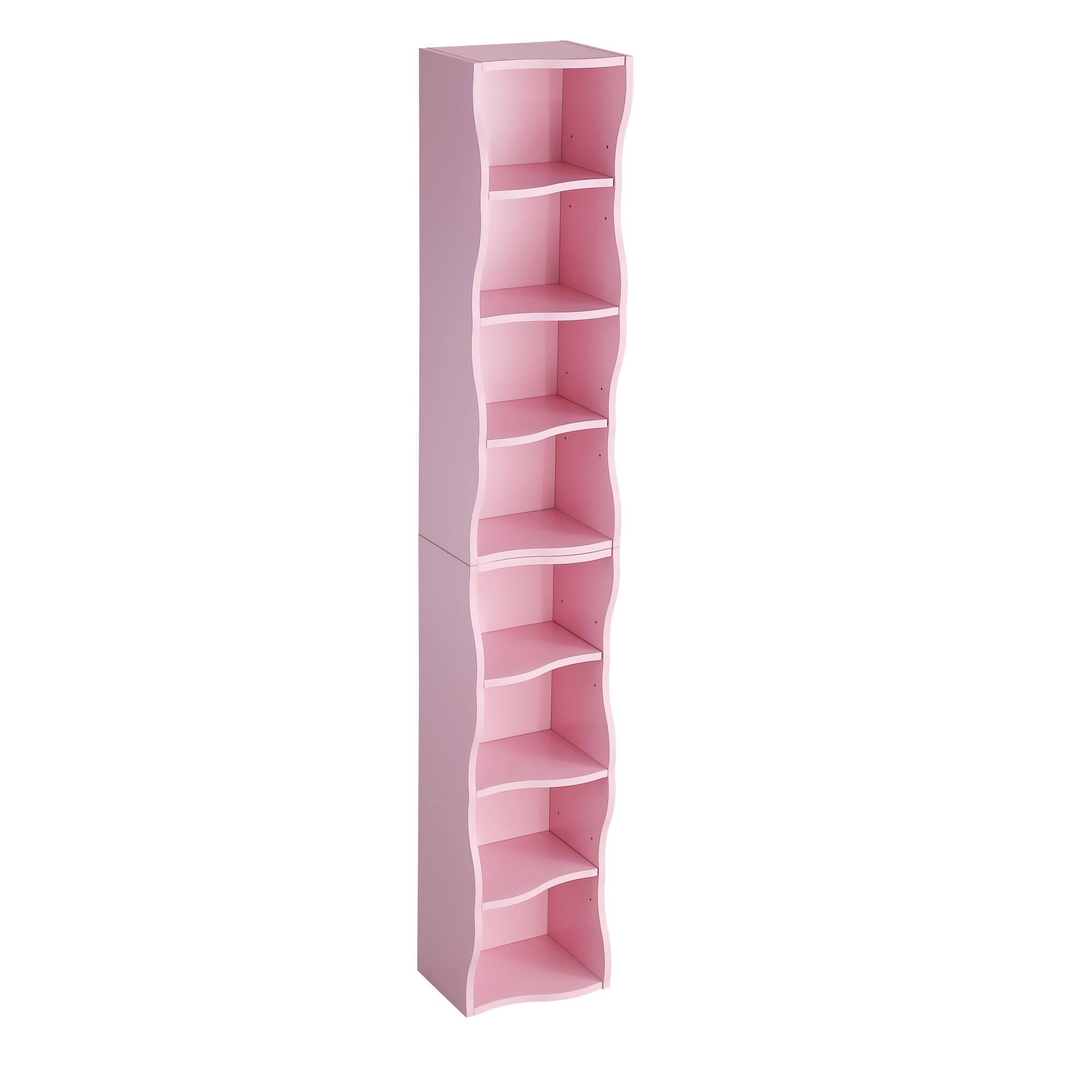 Alt View 8. GOODSILO - Ultra-Thin Adjustable Shelf Bookcase with Wavy Border Design for Home and Office Storage Solutions - Pink.