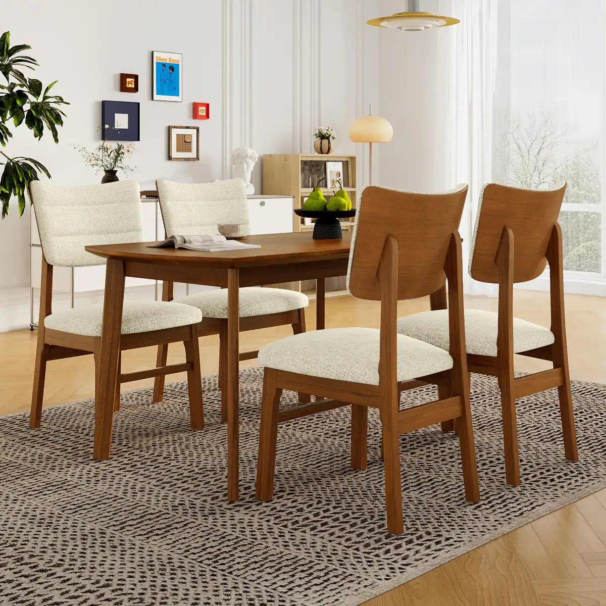 Loheer Farmhouse Dining Table Set for 4 with Upholstered Dining Chairs ...