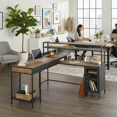 Forest'nSky Industrial L Shaped Desk with 2 Drawers and Shelves Forest'nSky Industrial L Shaped Desk with 2 Drawers and Shelves