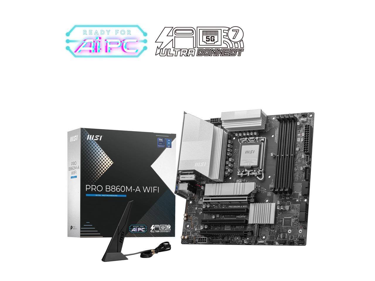MSI - PRO B860M-A WIFI LGA 1851 Intel B860 DDR5 M.2 Thunderbolt4 Wi-Fi 7 Micro ATX