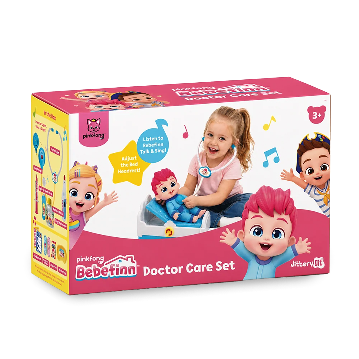 In the Box
pinkfong Bebefinn Care Set Doctor pinkfong Listen to Bebefinn Talk & Sing! Adjust the Bed Headrest!
3+
pinkfong Bebefinn Doctor Care Set
Jittery git