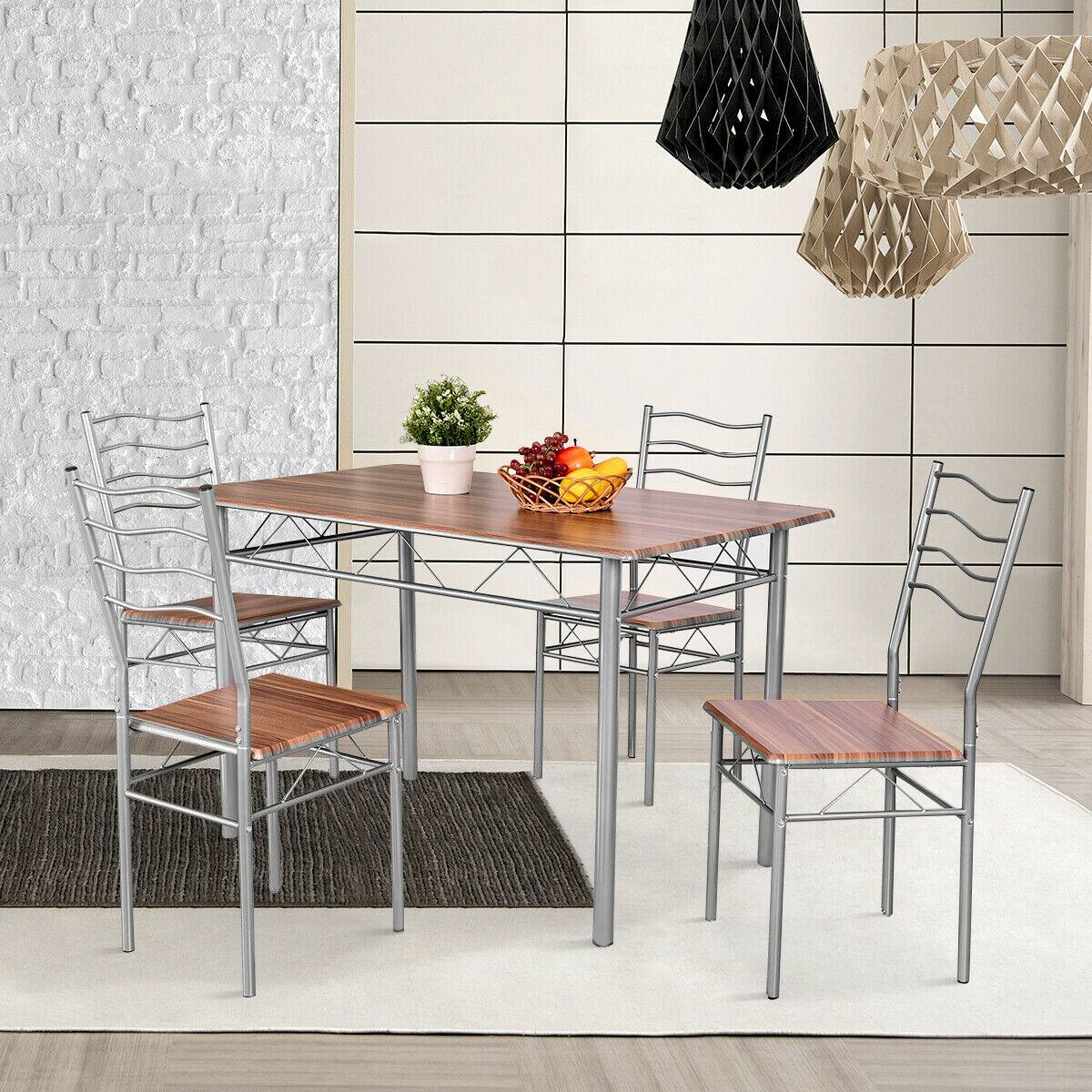 Alt View 11. Costway - 5 Piece Dining Table Set Wood Metal Kitchen Breakfast Furniture with 4 Chair Walnut - Walnut.